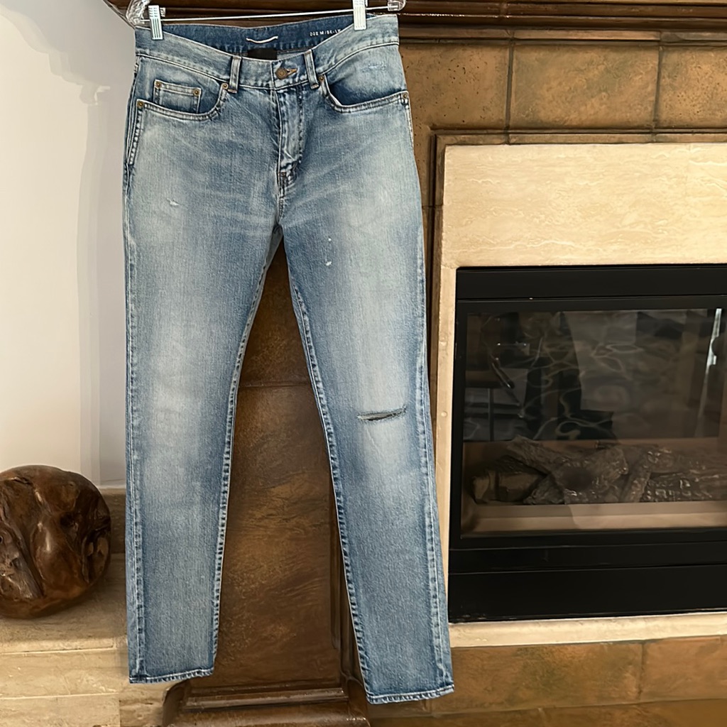 Light Blue Distressed Saint Laurent Jeans